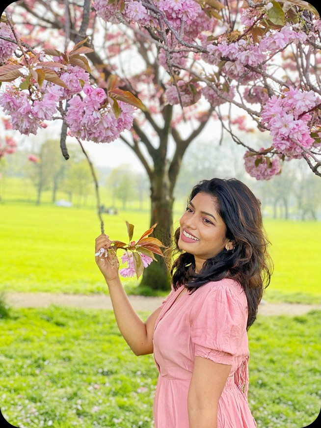 Greeshma among cherry blossoms