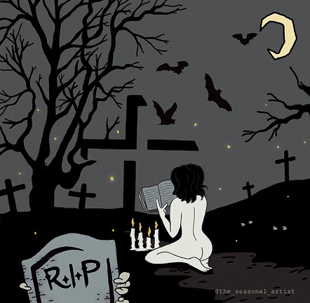 Moonlit graveyard illustration