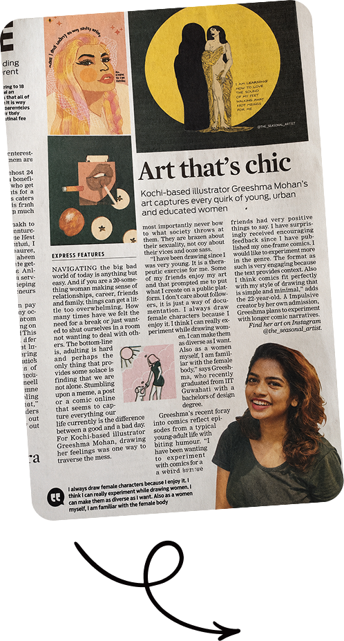 Indian Express feature on Greeshma’s illustration, Art that’s chic