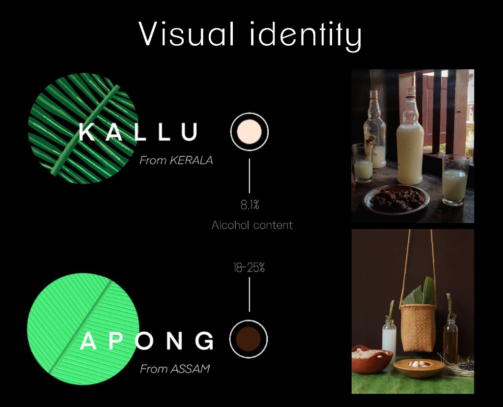 Visual identity board pairing Kallu and Apong circular marks with still-life photographs